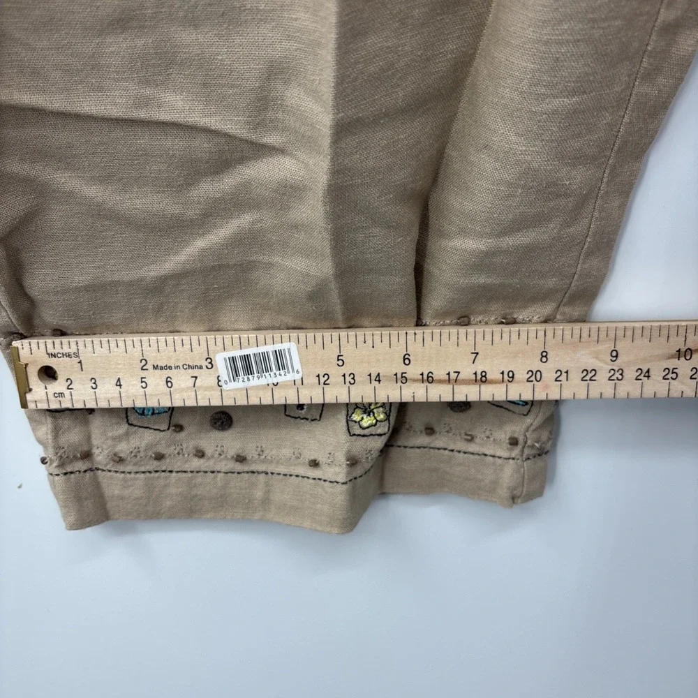 CJ Banks Linen Cotton Wide Leg Pants Womens 14W Beige Neutral‎ Embroidered Boho